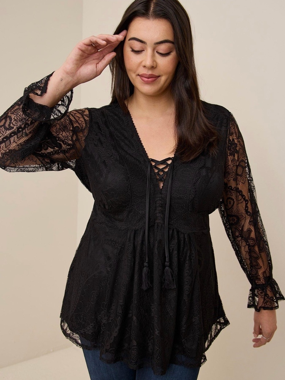Torrid Black Floral Lace Babydoll Top – Size 1